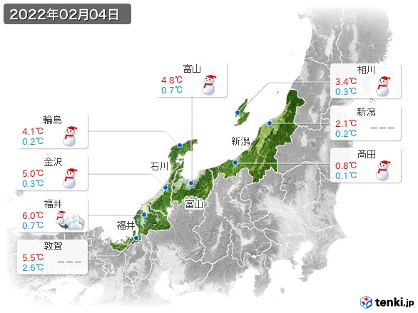 北陸地方(2022年02月04日の天気