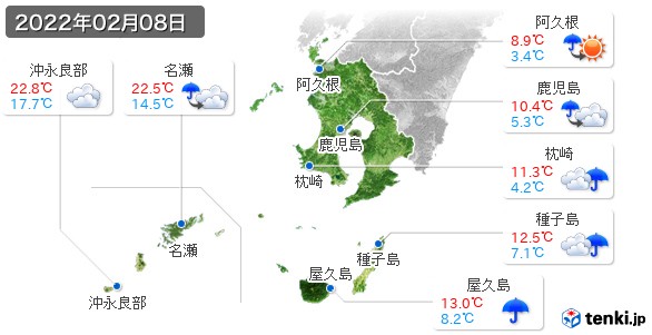 鹿児島県(2022年02月08日の天気