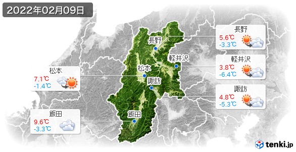 長野県(2022年02月09日の天気