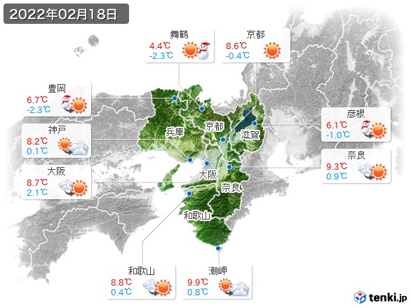 近畿地方(2022年02月18日の天気