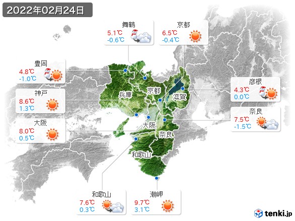 近畿地方(2022年02月24日の天気