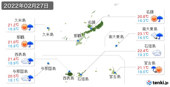 沖縄県(2022年02月27日の天気