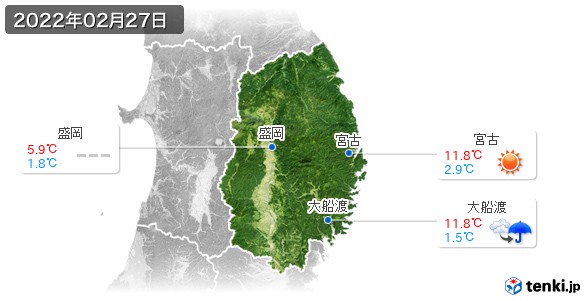 岩手県(2022年02月27日の天気