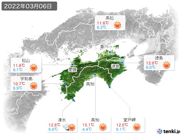 四国地方(2022年03月06日の天気