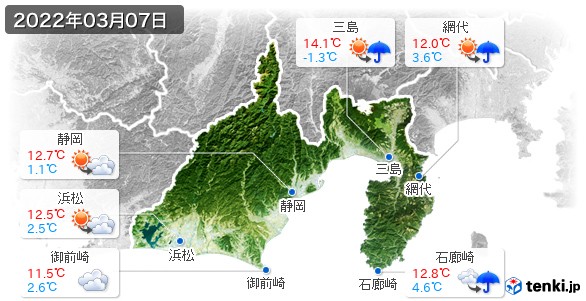 静岡県(2022年03月07日の天気