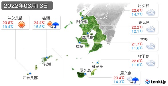 鹿児島県(2022年03月13日の天気