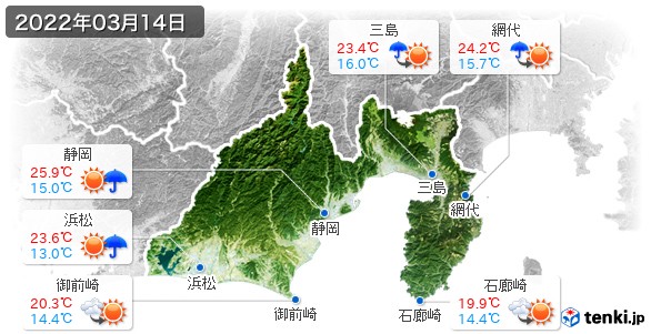 静岡県(2022年03月14日の天気