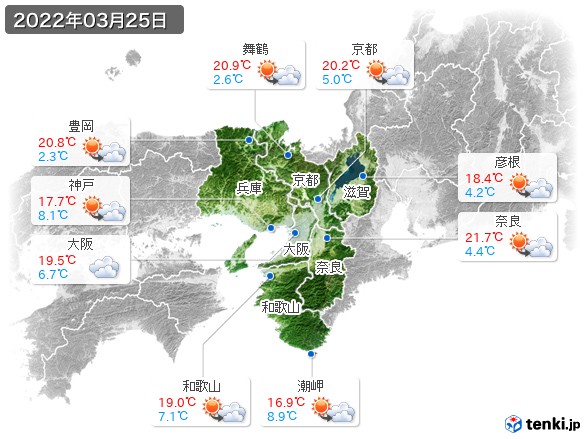 近畿地方(2022年03月25日の天気