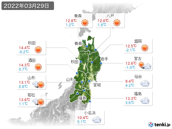 東北地方(2022年03月29日の天気