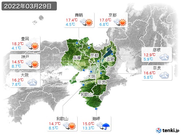 近畿地方(2022年03月29日の天気