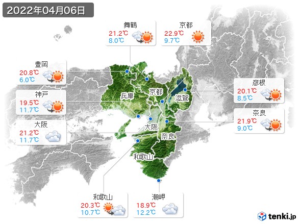 近畿地方(2022年04月06日の天気