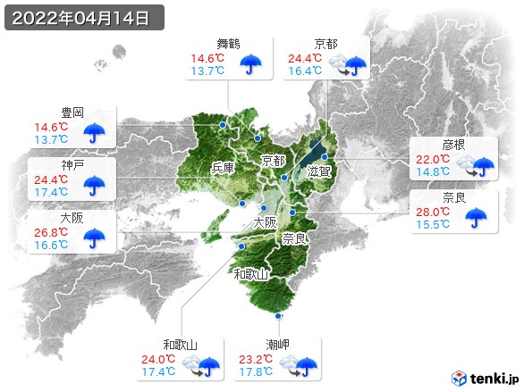 近畿地方(2022年04月14日の天気