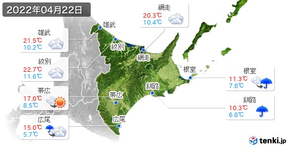 道東(2022年04月22日の天気