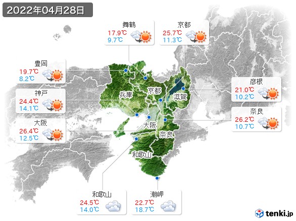 近畿地方(2022年04月28日の天気