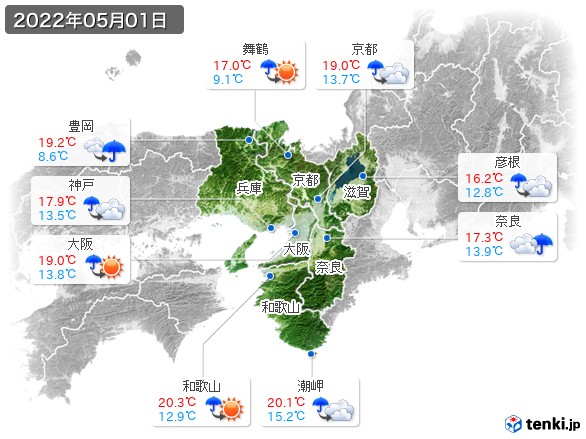近畿地方(2022年05月01日の天気