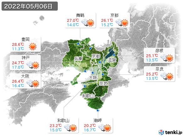 近畿地方(2022年05月06日の天気