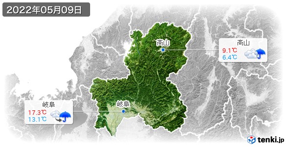 岐阜県(2022年05月09日の天気