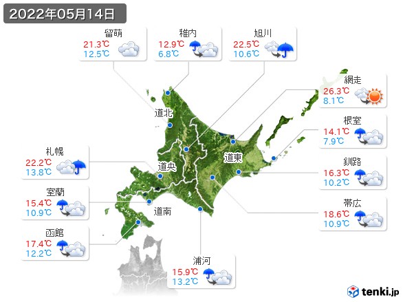 北海道地方(2022年05月14日の天気