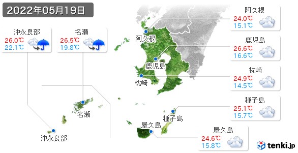鹿児島県(2022年05月19日の天気