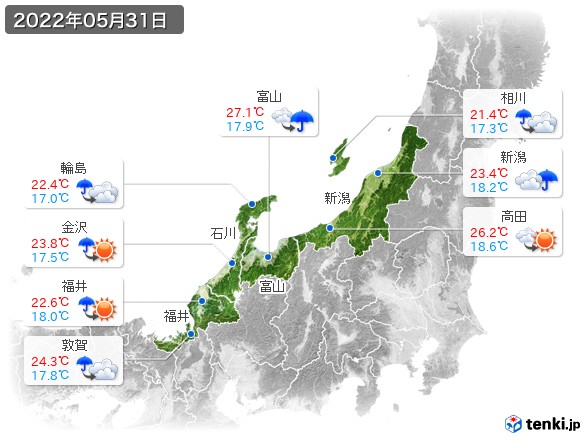北陸地方(2022年05月31日の天気