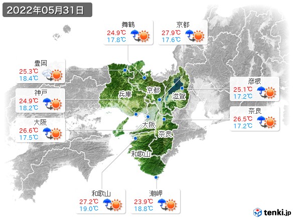 近畿地方(2022年05月31日の天気