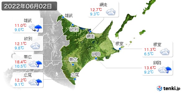 道東(2022年06月02日の天気
