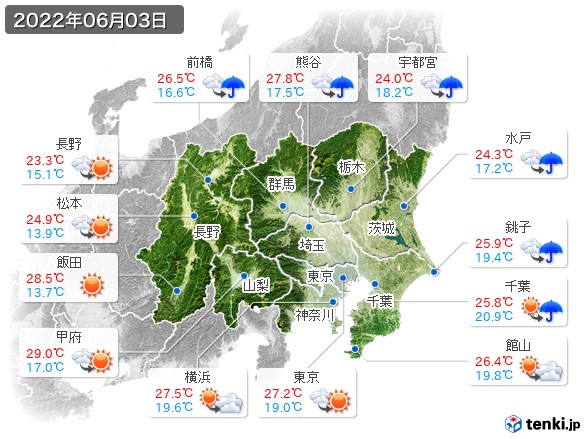 関東・甲信地方(2022年06月03日の天気