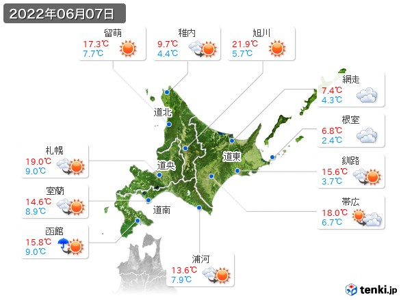 北海道地方(2022年06月07日の天気