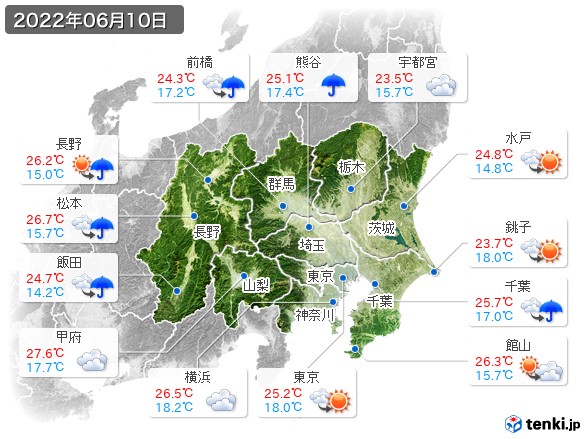 関東・甲信地方(2022年06月10日の天気