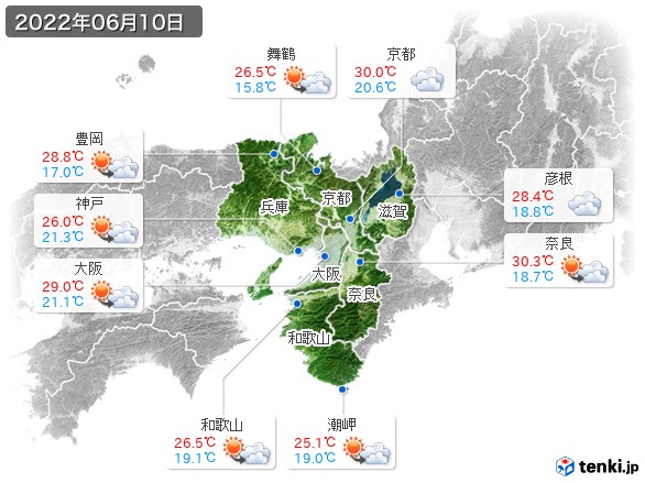 近畿地方(2022年06月10日の天気