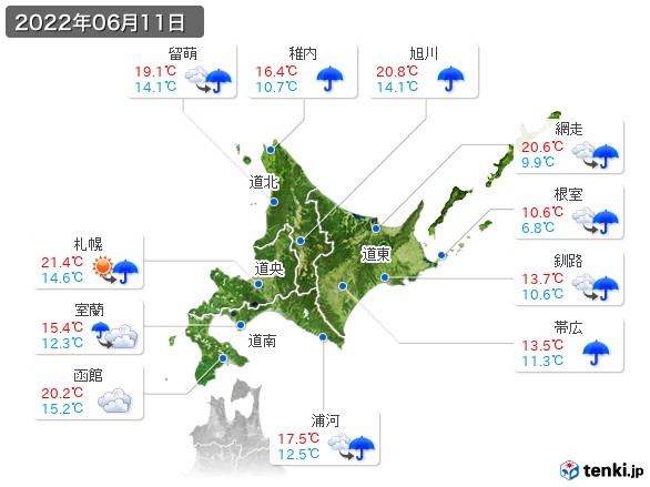 北海道地方(2022年06月11日の天気