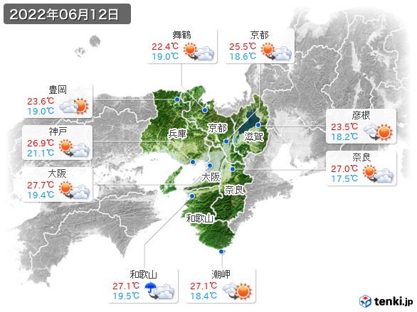 近畿地方(2022年06月12日の天気