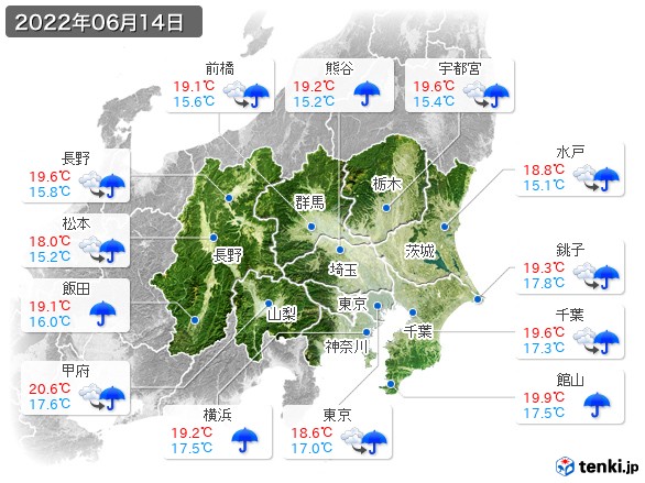関東・甲信地方(2022年06月14日の天気