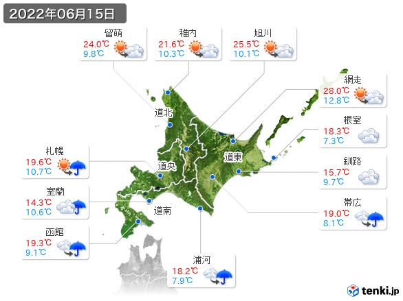 北海道地方(2022年06月15日の天気