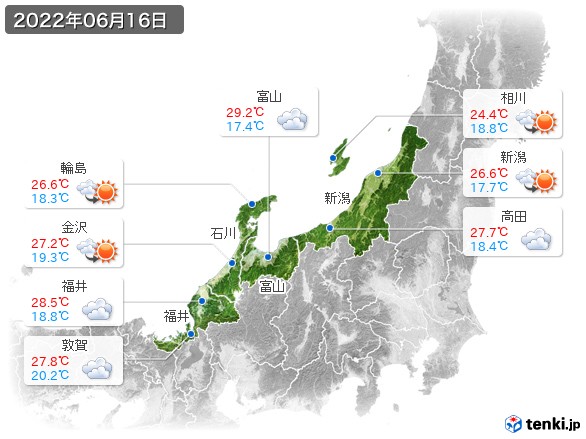 北陸地方(2022年06月16日の天気