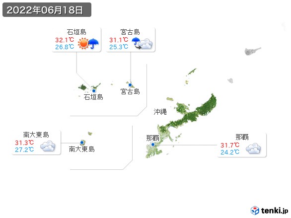 沖縄地方(2022年06月18日の天気