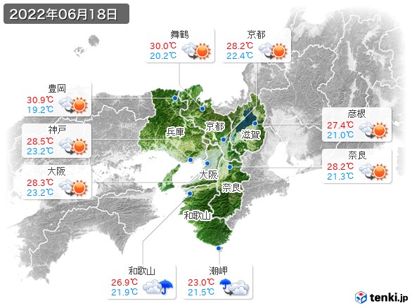 近畿地方(2022年06月18日の天気