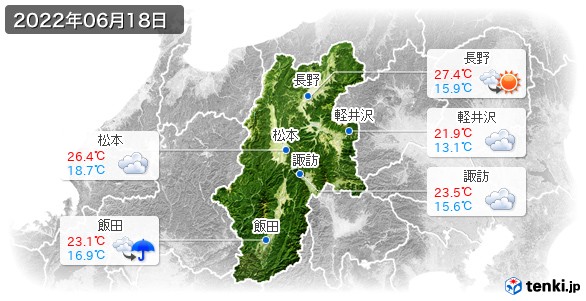 長野県(2022年06月18日の天気