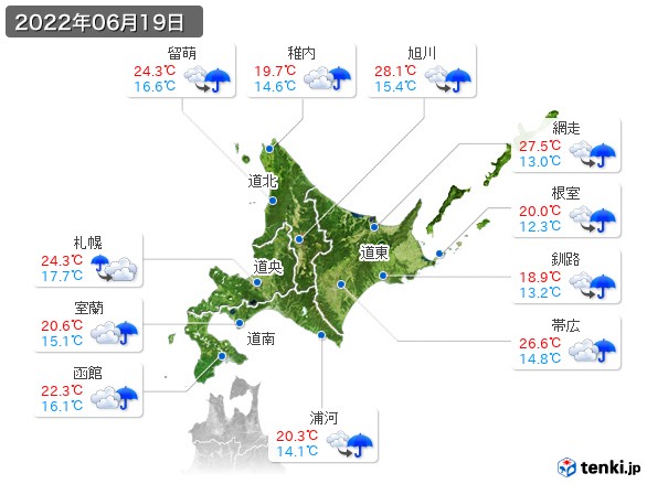 北海道地方(2022年06月19日の天気