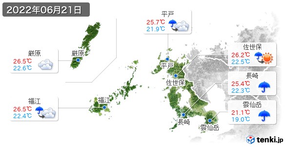 長崎県(2022年06月21日の天気