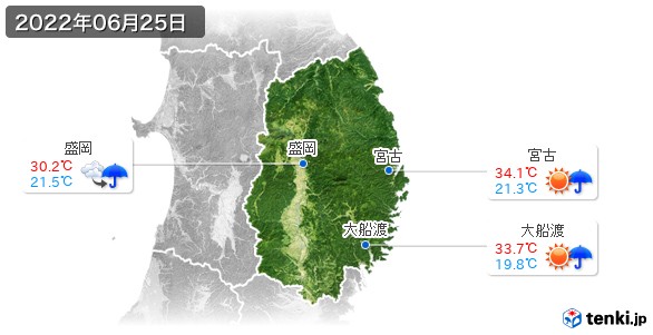 岩手県(2022年06月25日の天気