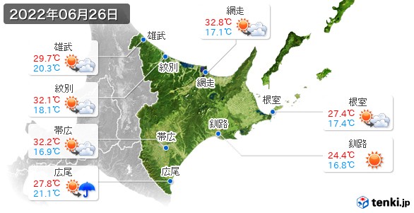 道東(2022年06月26日の天気