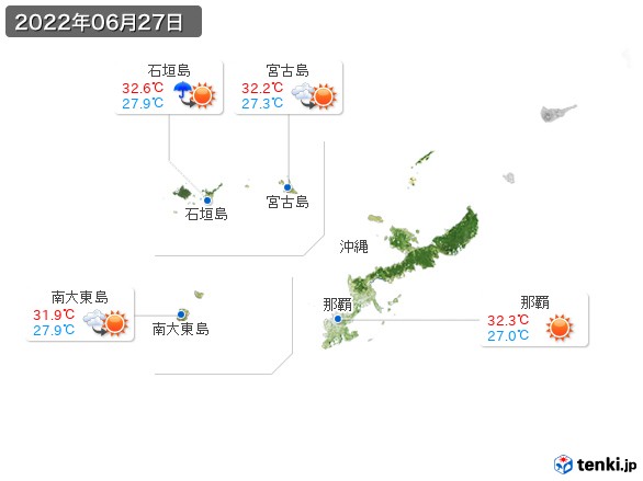 沖縄地方(2022年06月27日の天気