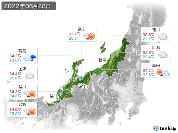 北陸地方(2022年06月28日の天気