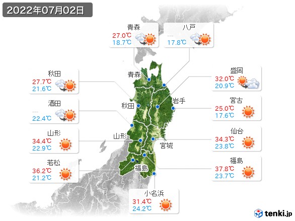 東北地方(2022年07月02日の天気