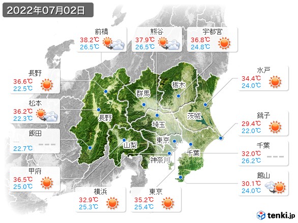 関東・甲信地方(2022年07月02日の天気