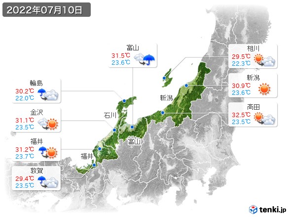 北陸地方(2022年07月10日の天気