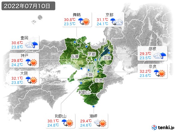 近畿地方(2022年07月10日の天気