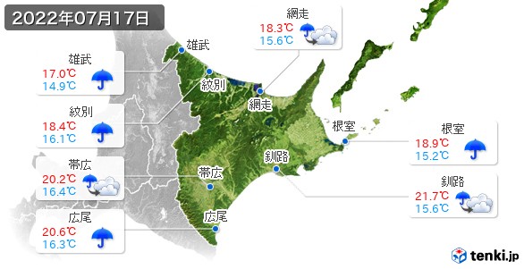 道東(2022年07月17日の天気