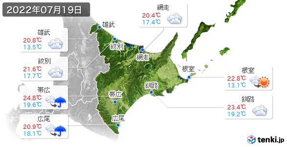 道東(2022年07月19日の天気